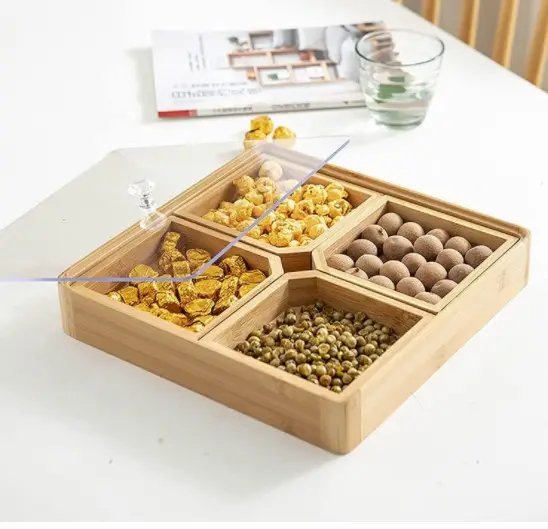 Petite boîte de rangement pour thé et aliments divisée en bambou-étui de rangement en bois pour sachets de thé, café, collations, sucre, sweete