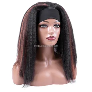 AliLeader Long Yaki Straight Highlight Head Band Wig Kinky Curly Synthetic Hair Headband Wigs For Black Women