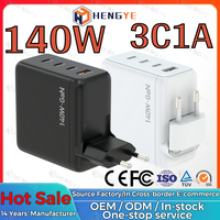 Chargeur mural rapide 140W GaN 3 ports Type C 1 port USB-A avec écran tactile intelligent, prise EU, OEM ODM, universel pour téléphone, tablette, ordinateur portable