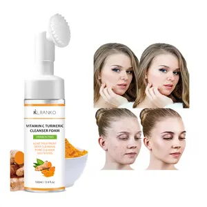Private Label Turmeric Foam Mousse For Dark Spots Cleansing Foaming Facial Cleanser Deep Cleaning Oil Control Face Wash