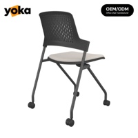 Chaise de formation empilable avec roulettes et siège en tissu doux, dossier respirant, chaise mobile pour réunions, idéale pour les écoles et les espaces publics