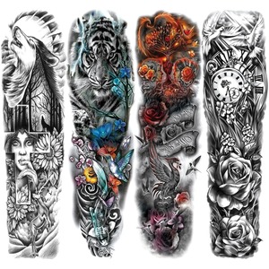 Hadiyah beauté <span class=keywords><strong>bras</strong></span> complet <span class=keywords><strong>tatouage</strong></span> autocollant <span class=keywords><strong>fleur</strong></span> poisson paon <span class=keywords><strong>Lotus</strong></span> motif temporaire corps Art transfert d'eau <span class=keywords><strong>tatouage</strong></span> autocollant - Product Image 2