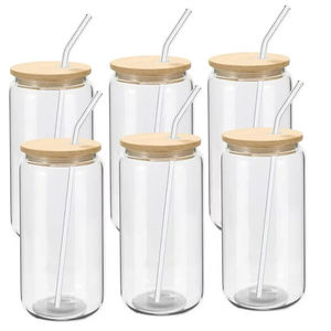 Pot en verre borosilicate à paroi simple de forme personnalisable de 16 oz <span class=keywords><strong>et</strong></span> 20 oz avec couvercle en bambou <span class=keywords><strong>et</strong></span> paille, <span class=keywords><strong>tasse</strong></span> à café - Product Image 3