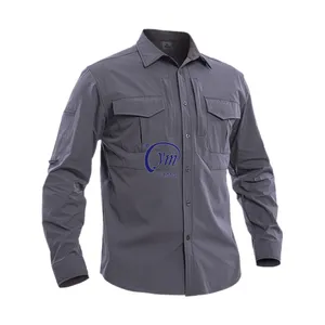 2024 nuevo diseño de camisa de manga larga de color sólido de poliéster elástico de secado rápido para exteriores para hombres