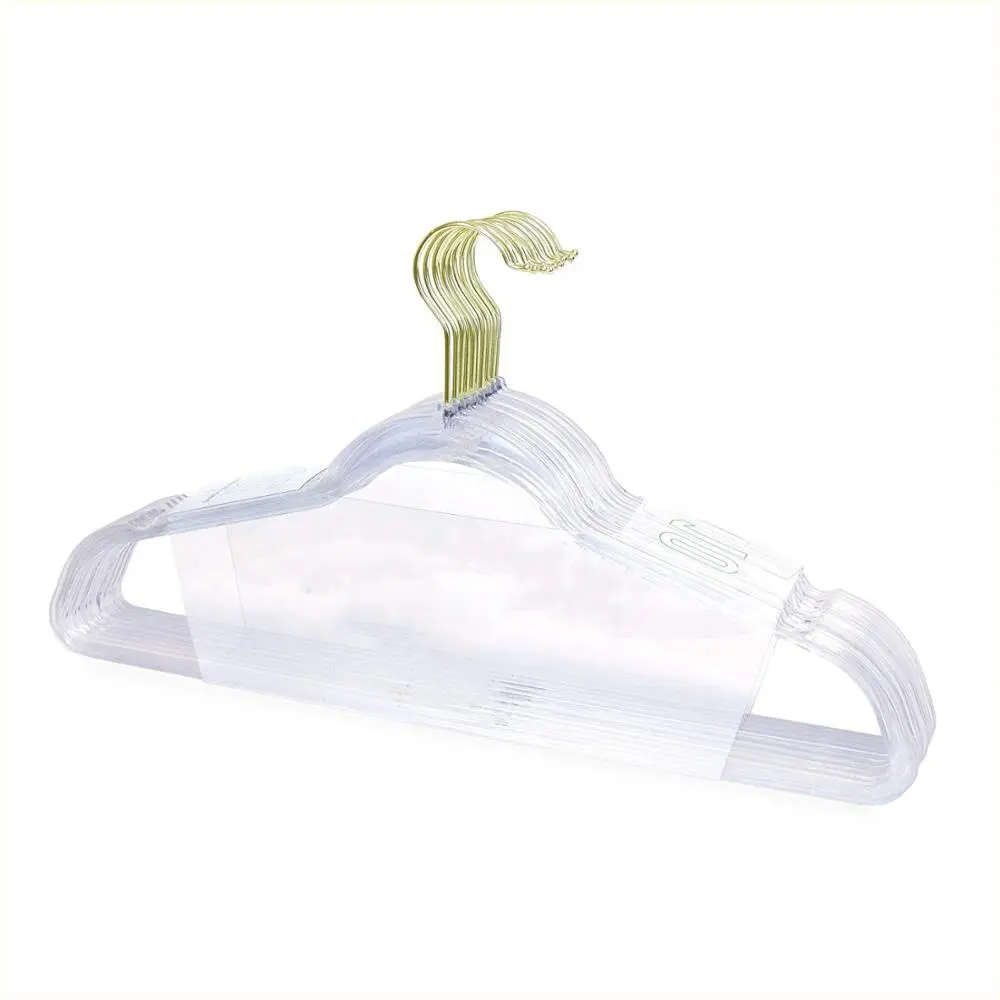 High Quality Non Slip Space Saving Hook Gold Acrylic Hangers Clear Transparent Plastic Hanger For Clothing Store