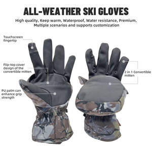 Gant <span class=keywords><strong>de</strong></span> <span class=keywords><strong>ski</strong></span> unisexe polyvalent 2-en-1 convertible en mitaine, logo personnalisable, écran tactile, imperméable, chaud, paume en PU, hiver, snowboard - Product Image 2