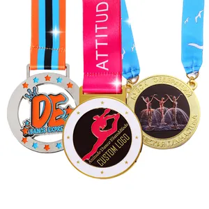 Medallas de 1 Lugar de aleación de zinc y metal 3D personalizadas al por mayor, medalla de premio de gimnasia de patinaje latino con cinta