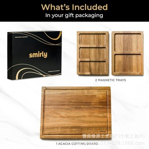 Juego de tablas de queso de madera de acacia, rectangular, multifuncional, tabla de cortar para cocina con compartimentos para preparar y servir alimentos - Product Image 4