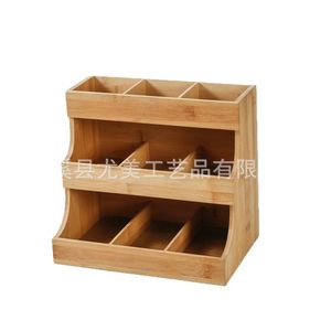 Estante de almacenamiento de bolsitas de té de escritorio, organizador vertical de tres niveles de bambú y madera para bolsitas de té y café con múltiples compartimentos. - Product Image 3