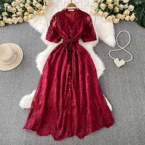 Vestido Elegante Vintage Francés para Mujer, Verano 2026, <span class=keywords><strong>Moda</strong></span> con Mangas Abullonadas, Tirantes, Cintura Ajustada, Cierre de Botón, Malla Bordada 101 - Product Image 2