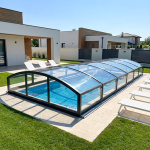 Véranda <span class=keywords><strong>de</strong></span> piscine extérieure moderne rétractable pour villa résidentielle, avec toit isolé et couverture en verre, écologique - Product Image 3