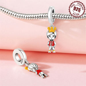 Bijoux fins S925 argent massif mignon petite princesse mignon <span class=keywords><strong>petit</strong></span> <span class=keywords><strong>Prince</strong></span> charme pour Bracelet Original bijoux à bricoler soi-même accessoires - Product Image 6