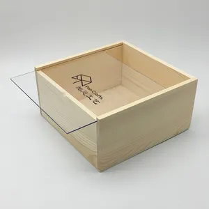 Pine Wooden Boxes Fancy Pine Wood Natural Color Custom Gift Box With Transparent Lid Wood Packaging Box