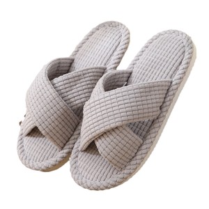 Women Waffle Fabric Indoor Slipper Quiet Cross Upper Lightweight Anti-Slip Home Spa Hotel Open Toe Winter Slippers - Product Image 2