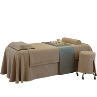 Parure de lit de luxe kaki 4 pièces pour salon de beauté, massage et spa – Housse de couette, jupe de lit et drap-housse