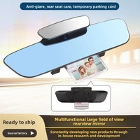 Rétroviseur sphérique grand angle en ABS avec cadre de plaque d'immatriculation de voiture, anti-éblouissement, teinté bleu, trois-en-un