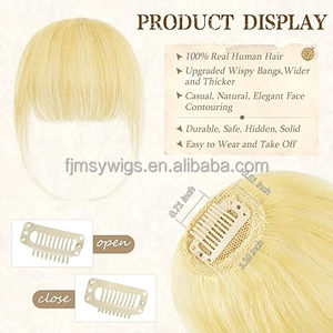 Extension per <span class=keywords><strong>Capelli</strong></span> 100% <span class=keywords><strong>Veri</strong></span> <span class=keywords><strong>Capelli</strong></span> Umani Europei Remy Biondi Naturali - Frangia Sottile a Clip per <span class=keywords><strong>Capelli</strong></span> Diradati - Product Image 4