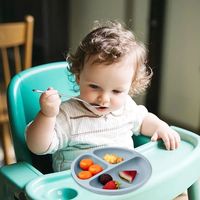 Assiette à dîner pour enfants sans BPA avec base à super ventouse, 3 compartiments, ventouses en silicone pour bébés, pour les enfants de 12 mois et plus