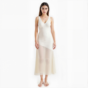 Robe longue élégante sur mesure sans manches, col en <span class=keywords><strong>V</strong></span> profond, ajustée, en mousseline transparente, pour femme, idéale pour le quotidien et les soirées - Product Image 3