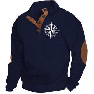 Suéter de hombre con estampado navideño de ciervos, cuello alto, manga larga, ajuste holgado, tejido jacquard, casual, blanco con detalles marrones - Product Image 3