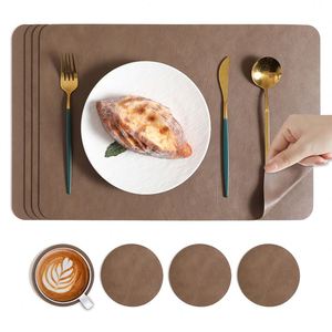 Set de table carré en cuir personnalisable de haute qualité, style nordique, bicolore, imperméable, résistant à la chaleur, isolant - Product Image 4