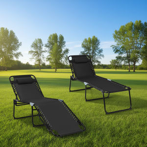 Sedia Reclinabile da Esterno con Schienale Regolabile, Pieghevole per Campeggio e Giardino, Telaio in Metallo e Poliestere, Nero Blu - Product Image 2