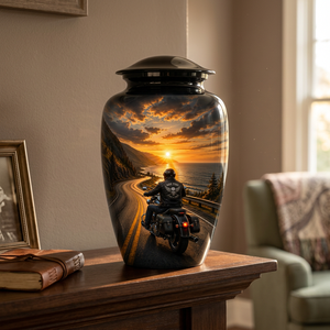 Urna Funeraria de Aluminio con Forma de Motocicleta para Adultos, Diseño Personalizado, Hecha a Mano, Estilo Árabe Tradicional, Ecológica, Negra - Product Image 3