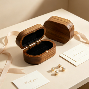 Walnut Wood Earring Jewelry Box, <b>Magnetic</b> Closure Small Solid Wood <b>Jewellery</b> Storage Case for Stud Earrings Gift Packaging - Product Image 6