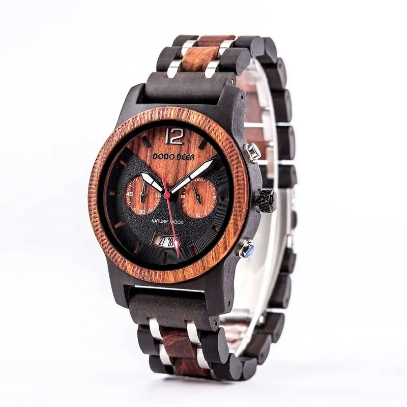 DODO DEER Men's Wood Watch Oem Multifunction Chronograph Calendar Luminous Quartz Watch Customizable Logo Wholesale Watch