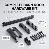 Kit de quincaillerie robuste pour porte coulissante de grange, en acier au carbone noir mat, système de rail à roulettes en forme de J pour portes intérieures en bois