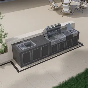 Custom Outdoor Kitchen Cabinets Marble Black Color Stone Counter Top Grill Set Grills Bbq Outdoor