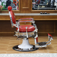 Fauteuil de barbier moderne JINCHENG rouge, structure en acier inoxydable, siège en cuir, base chromée, pliable, hauteur réglable, durable, usage commercial