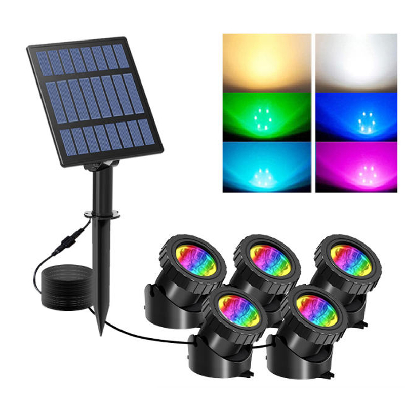 IP68 Waterproof 3&5 Heads RGB LED Underwater Spotlights Color Changing Submersible Fountain Lights Solar Pond Lights