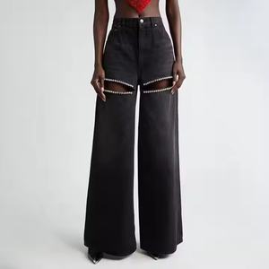 Nouveau style OEM, jean baggy personnalisé avec logo, coupe droite ample, taille basse, jean baggy pour femmes - Product Image 2