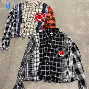Camisas de Franela de Manga Larga para Hombre, Estilo Urbano Personalizado, Diseño de Doble Capa con Cuadros, Algodón de Alta Calidad, Bordado con Parches, Talla Grande - Product Image 1
