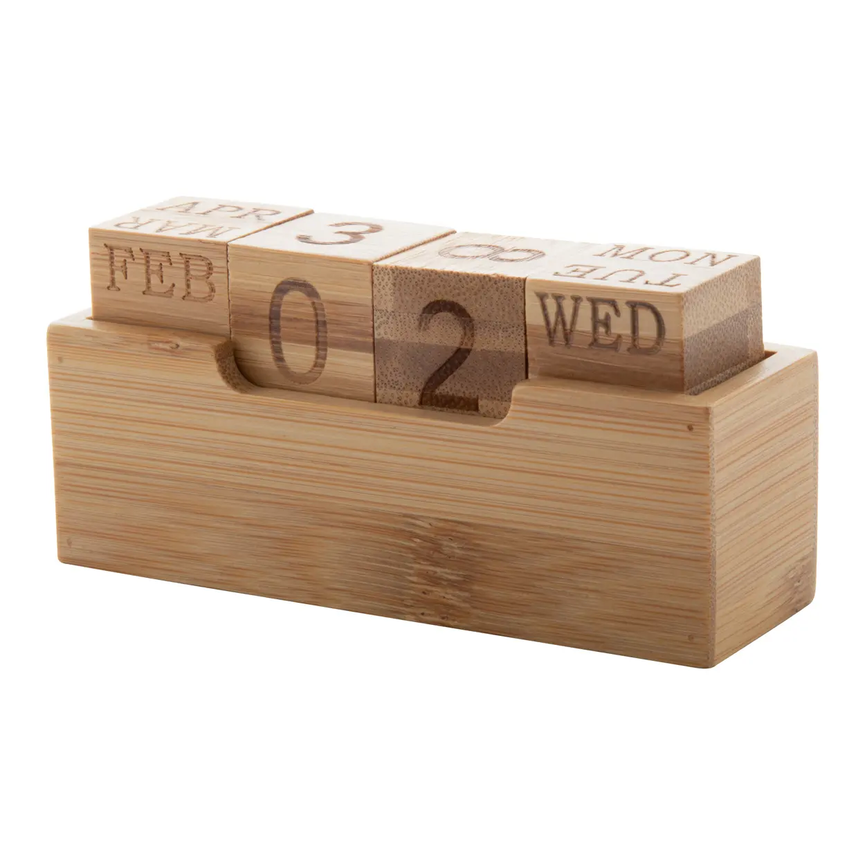 Nuevo producto Calendario de escritorio rodante de bambú Fecha perpetua Calendario de escritorio Bloques de tablero para oficina Hogar