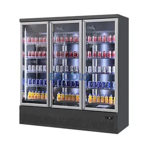 Supermarket Beverage Fridge Showcase 3 Door Commercial Display Cold Drink Refrigerator Freezer with Automatic Defrost