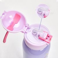 Enfants presse couvercle ouvert paille bouteille d'eau sous vide motif de dessin animé personnalisé avec nouveau couvercle de tasse à bandoulière en cuir