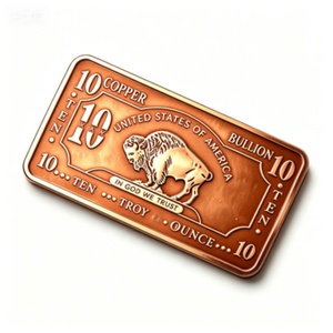 Barre de cuivre 999 de 10 OZ avec motif buffle en relief, estampée, souvenir, investissement, lingot de cuivre - Product Image 1