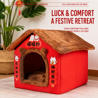 Nouvelle Maison pour Chat Rouge du Nouvel An Chinois, Pliable, Chaude pour l'Hiver, avec Coussin Amovible, Lit-Cave Fermé pour Chats et Chiens, Utilisation Intérieure