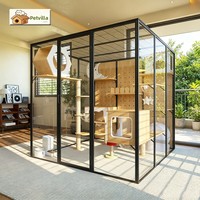 Villa pour chat personnalisée à usage domestique, avec verrière panoramique, espace luxueux et spacieux, maison pour chat d'intérieur avec balcon B3 pour chats de grande taille, fabriquée en Chine