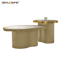 Luxuriöses Stein-Couchtisch-Set Italienisch Minimalistisch Modern Eisjade-Tischplatte Kunstlackierte Basis Ausziehbar Verstellbar Wohnzimmermöbel