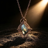 Collier pendentif en labradorite de style vintage, tissé à la main en forme d'araignée, plaqué en bronze antique, cadeau de fête pour femmes
