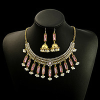Ensemble de collier géométrique couleur or de luxe femmes Vintage tour de cou en cristal mariée mariage collier boucle d'oreille ensemble mode bijoux indiens