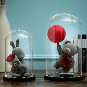 TC Led Light Preserved Rose Peluche Oso de peluche Conejo Sosteniendo Globo San Valentín Regalos del Día DE LA Madre Oso flocado en cúpula de cristal - Product Image 1