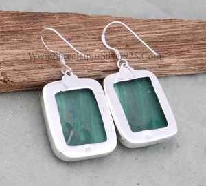 925 <b>Sterling</b> <b>Silver</b> Handmade Skin-Friendly Luxury Bezel <b>Set</b> <b>Earrings</b> Natural Malachite Gemstone Cushion Cut for Wedding Party - Product Image 4