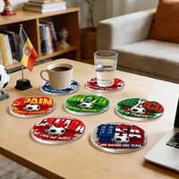 Sous-verre rond antidérapant personnalisé avec drapeau de pays de football, résistant aux rayures, pour les fans de sport, la décoration de la maison, du bar ou de la table