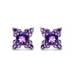 Wholesale 925 Sterling <b>Silver</b> Amethyst Cushion Cut Cluster <b>Stud</b> <b>Earrings</b> Rhodium Plated - Product Image 3