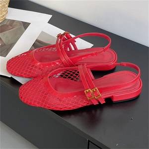 Sandales en maille faites à la main sur mesure 2025 pour femmes, style européen et américain, nouvelles chaussures plates ajourées pour femmes - Product Image 3