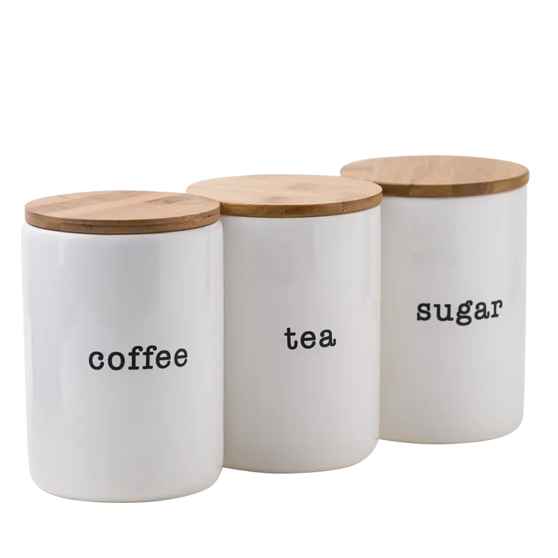 Белая керамическая кухня сахар кофе чай еда Канистра банка для хранения и бутылки набор с бамбуковыми крышками